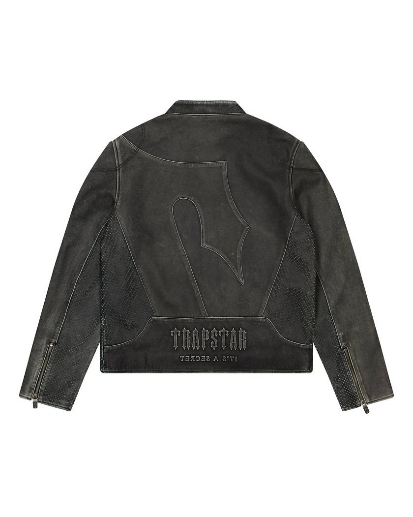 Trapstar London Irongate T Panel Leather Biker Jacket Černé | TS-65457