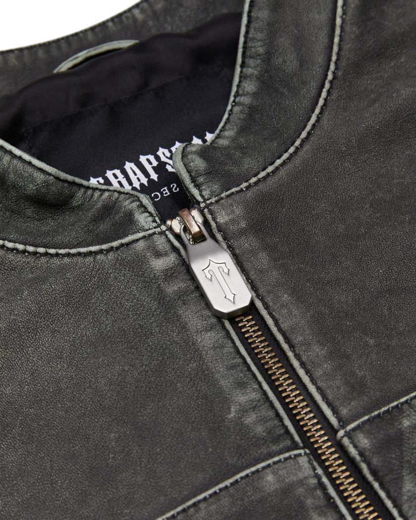 Trapstar London Irongate T Panel Leather Biker Jacket Černé | TS-65457