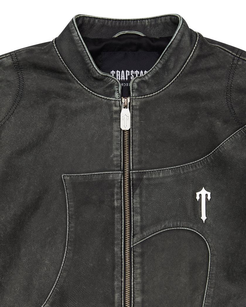 Trapstar London Irongate T Panel Leather Biker Jacket Černé | TS-65457
