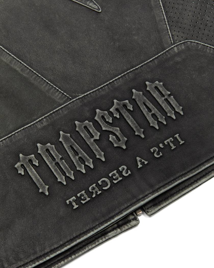 Trapstar London Irongate T Panel Leather Biker Jacket Černé | TS-65457