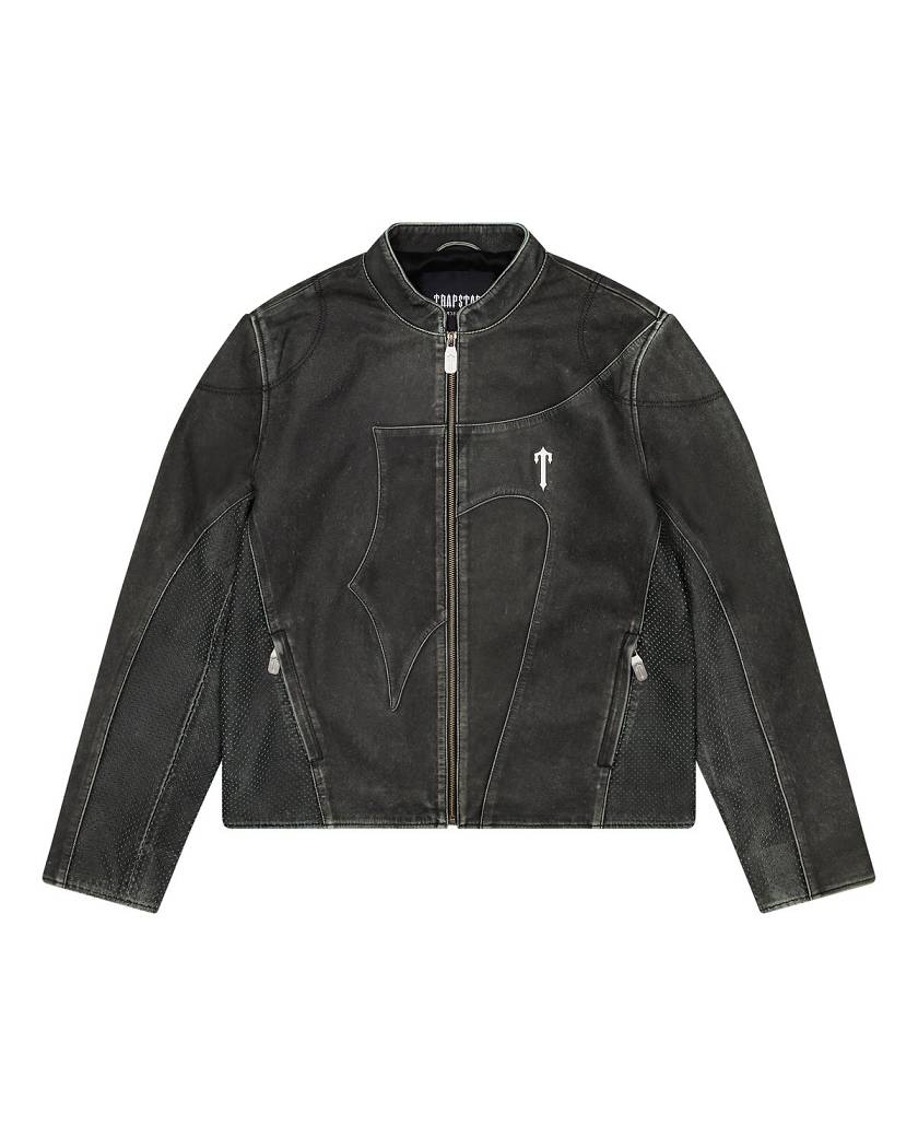 Trapstar London Irongate T Panel Leather Biker Jacket Černé | TS-65457