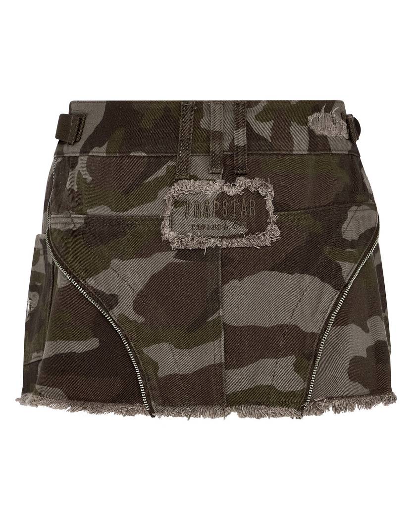 Trapstar London Irongate T Womens Denim Zip Detail Mini Skirt Hnědé Maskáčové | TS-65099