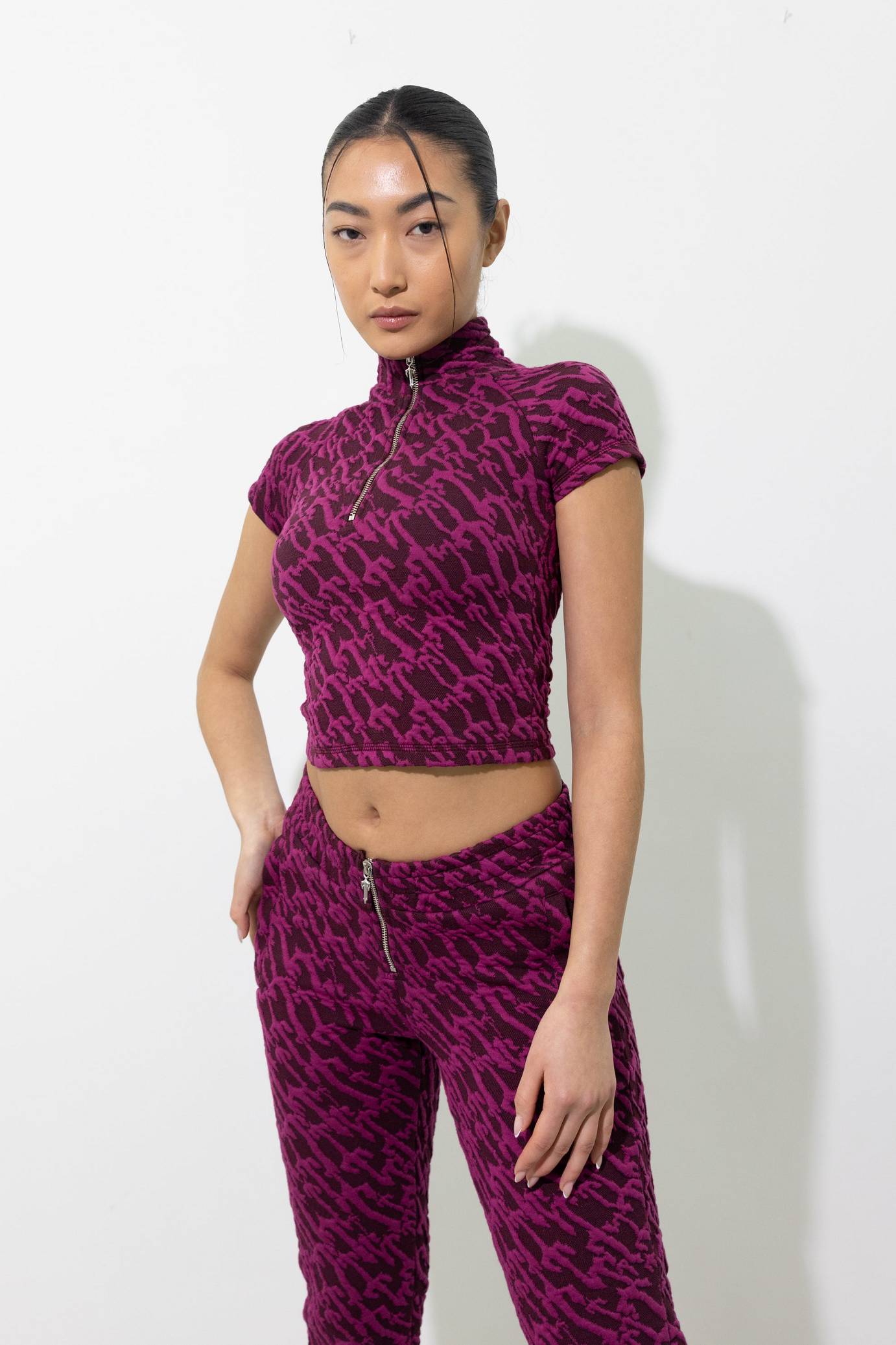 Trapstar London Jacquard Fitted Zip Crop Top Vínové Růžové | TS-65132