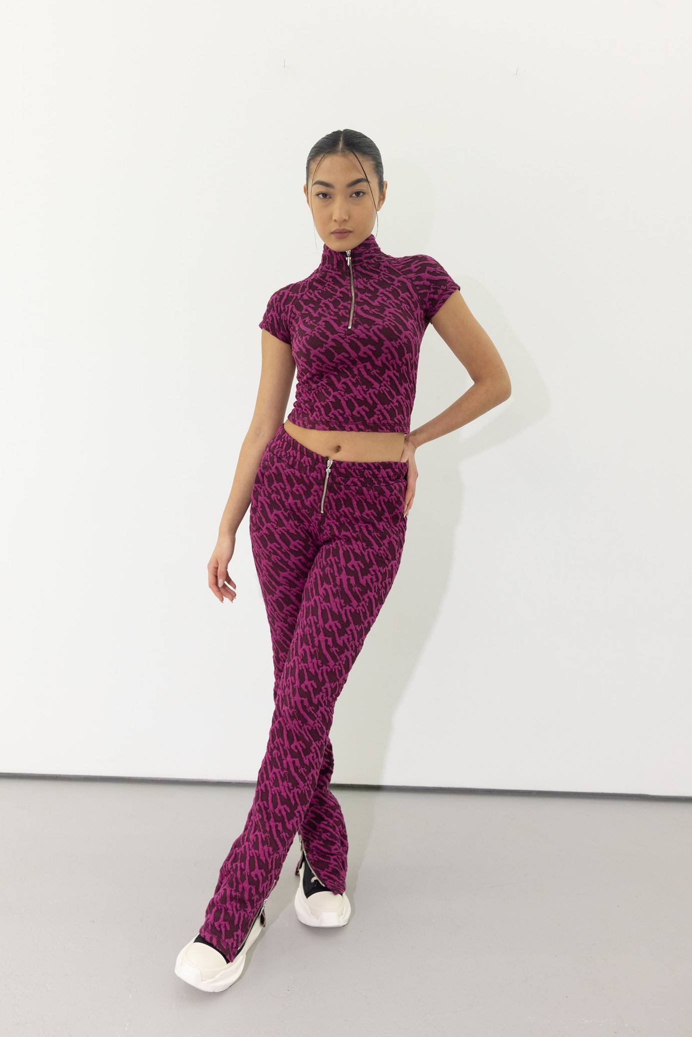 Trapstar London Jacquard Fitted Zip Crop Top Vínové Růžové | TS-65132