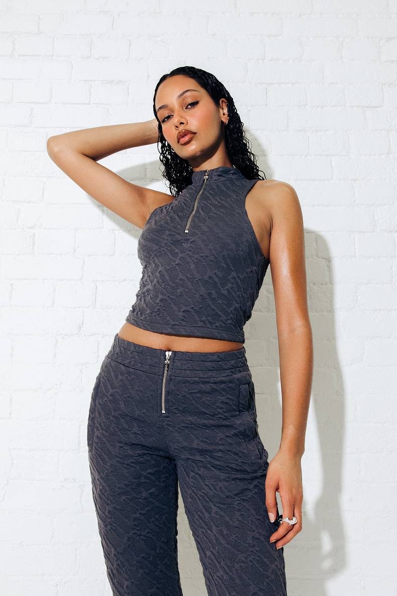 Trapstar London Jacquard Fitted Zip Crop Top Šedé | TS-65123