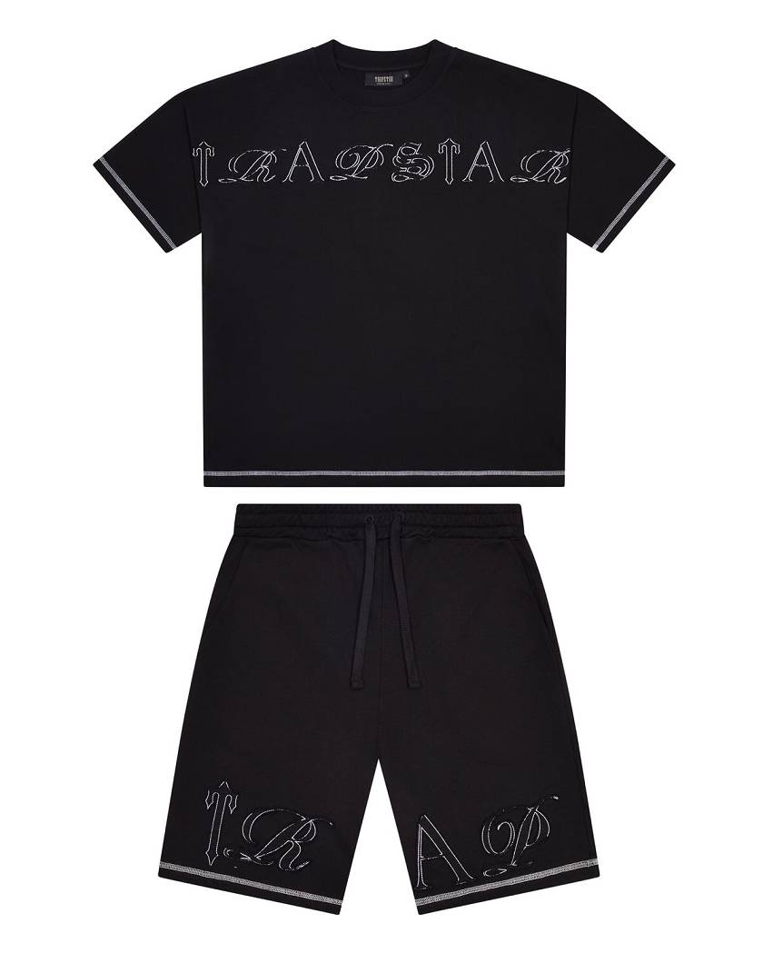 Trapstar London Patchwork Script Shorts- Black Černé | TS-65295