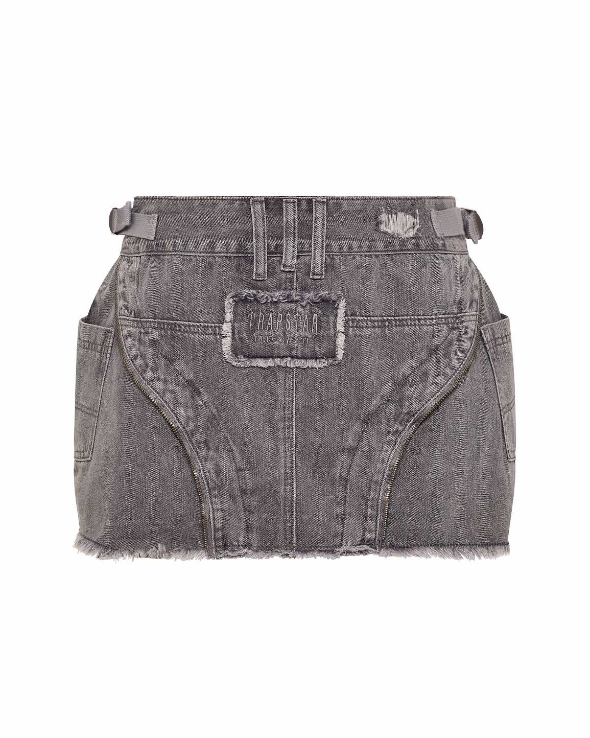 Trapstar London Womens Irongate T Denim Zip Detail Mini Skirt Šedé | TS-65102