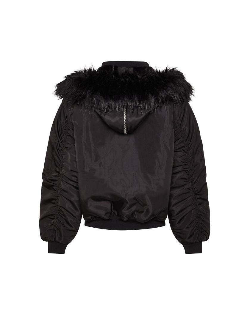 Trapstar London Women’s Script Fur Hood Bomber Černé | TS-65162