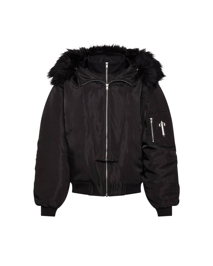 Trapstar London Women’s Script Fur Hood Bomber Černé | TS-65162