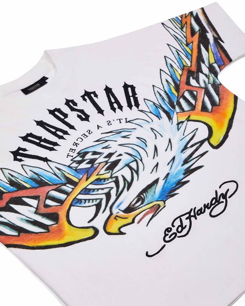 Trapstar London x Ed Hardy Arched Eagle Tee Bílé | TS-65232