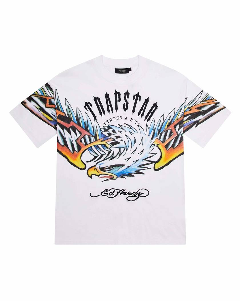 Trapstar London x Ed Hardy Arched Eagle Tee Bílé | TS-65232