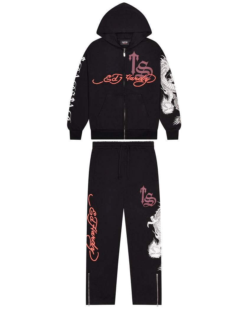 Trapstar London x Ed Hardy Script Hoodie Černé | TS-65404