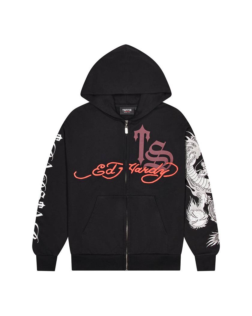 Trapstar London x Ed Hardy Script Hoodie Černé | TS-65404