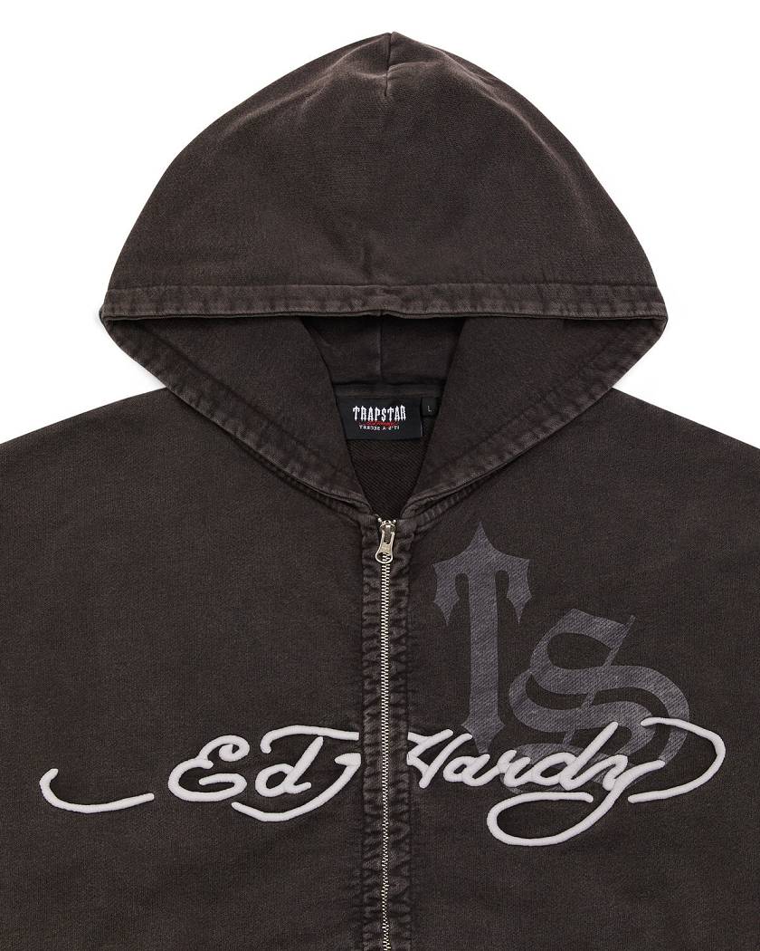 Trapstar London x Ed Hardy Script Hoodie Šedé | TS-65365