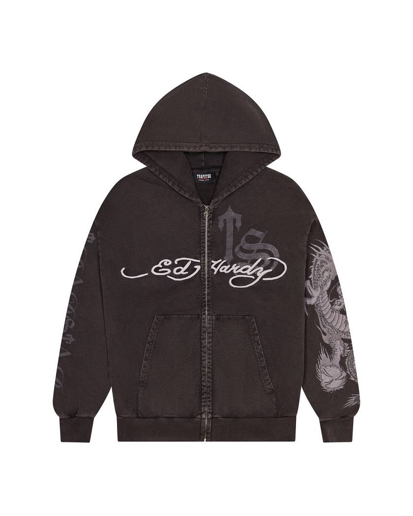 Trapstar London x Ed Hardy Script Hoodie Šedé | TS-65365